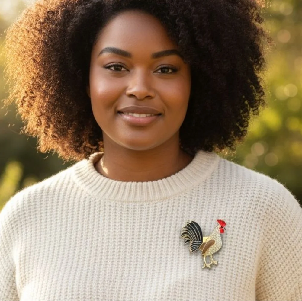 Rhinestone Gold Rooster Brooch | Available In Four‎ Different Colors